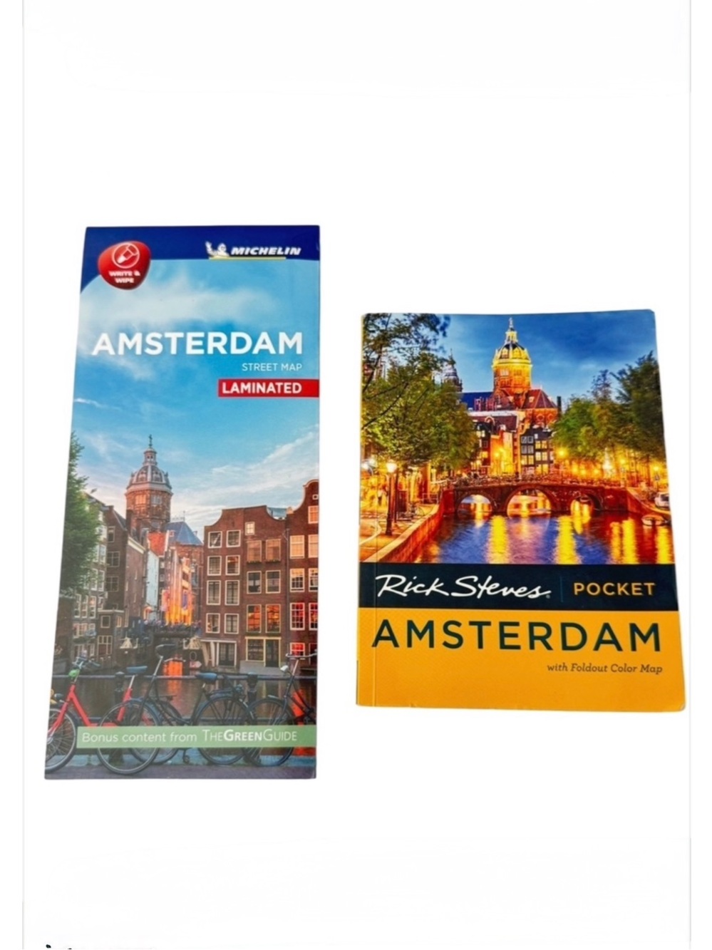 Amsterdam Set Michelin Street Map and Rick Steves Pocket Guidebook Travel